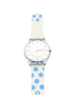 Very Rare Swatch Skin Boliblu SFN119 Blue Polka Dot Clear Silicone Watch
